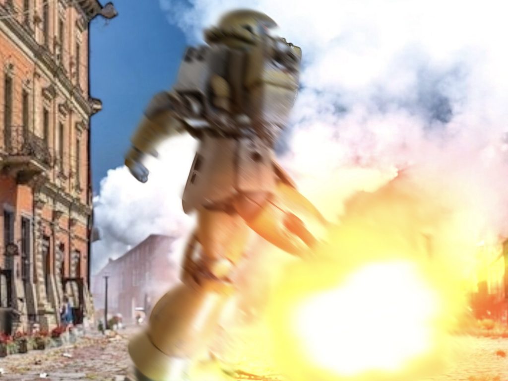 　カーキのザクは、おそらく敵のエースだろう。　器用なステップを踏みながら、ビルなどの遮蔽物の陰に、巧みに身を隠し、うまく立ち回った。ガンダムのビームライフルに右腕を吹き飛ばされた後も、残った左腕でヒートホークを抜いて、迫っては退いてを繰り返した。イギーのジムもいつもの体当たりをかませずに、やや離れたところから散発的な銃撃しかできず、致命傷にならない。その銃撃も残った左腕でコクピットを庇い、なかなかしぶとい。　ようやく右足をビームライフルで吹き飛ばしたことで動きを止めたが、パイロットはまんまと生き永らえた。さすがに力尽きたと見え、おとなしく投降の意思を示したが、軽口を叩く余裕はあるらしい。