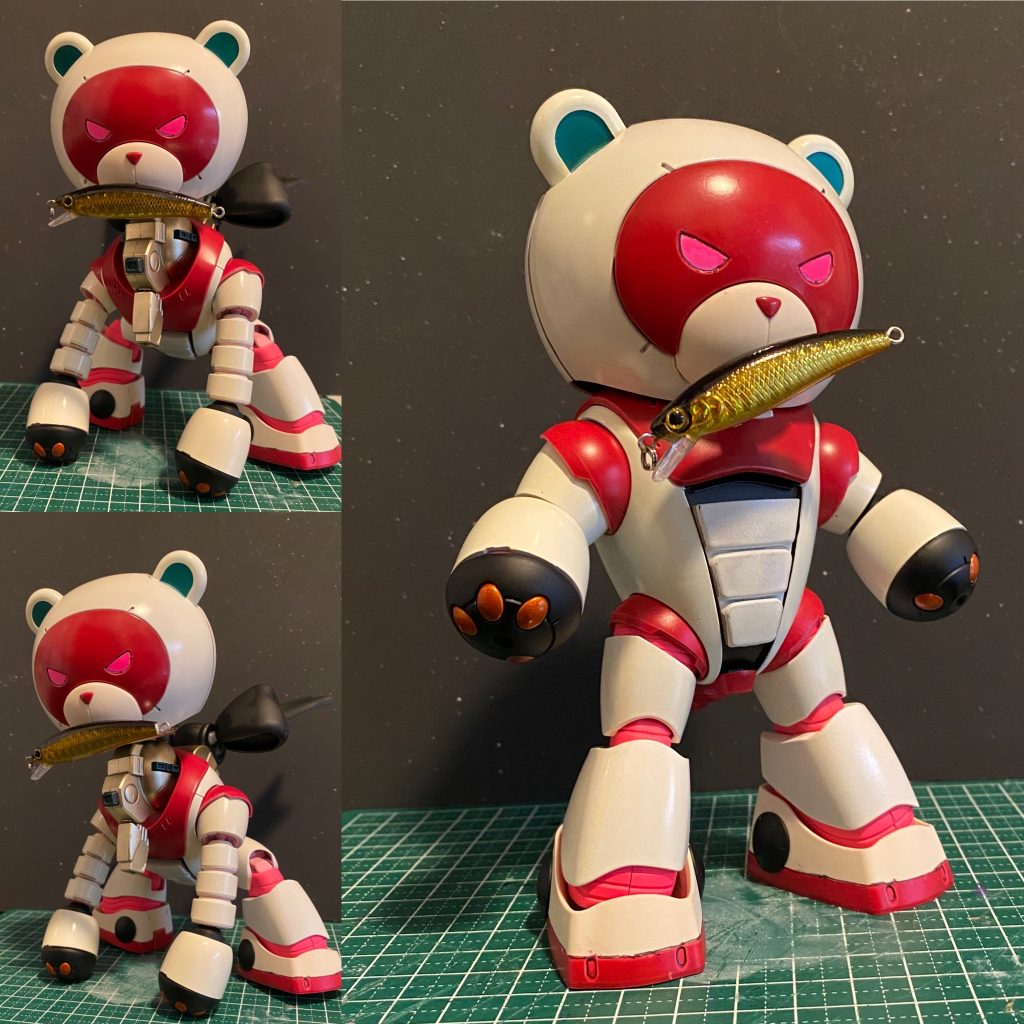 7話視聴後に癒やし系を作る気力がなくなりジム擬装カラーとマチュカラーを再塗装でできるようにしました(ハナも赤へ)。木彫りをイメージしたビーストモード(狂犬)も首にジャンクパーツで。