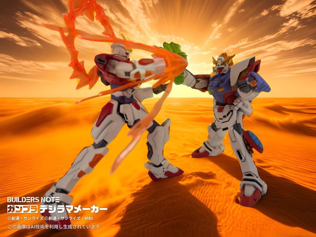 師匠の機体と対決!セカイ「師匠!ガンプラバトルで勝負です!」ドモン「よかろう!お前にガンダムファイトを申し込む!」2人「え?…」てな感じでしょうか(笑)てか、メタ要素かもですがビルドファイターズトライの最終回に出たのドモンですよね?