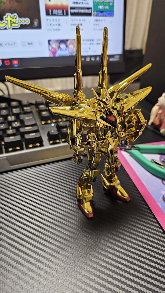 胸部はアルティメットブラック爪先と胸部中央はパールローズディープレッドフレームはスターブライトアイアンにて塗装しています。