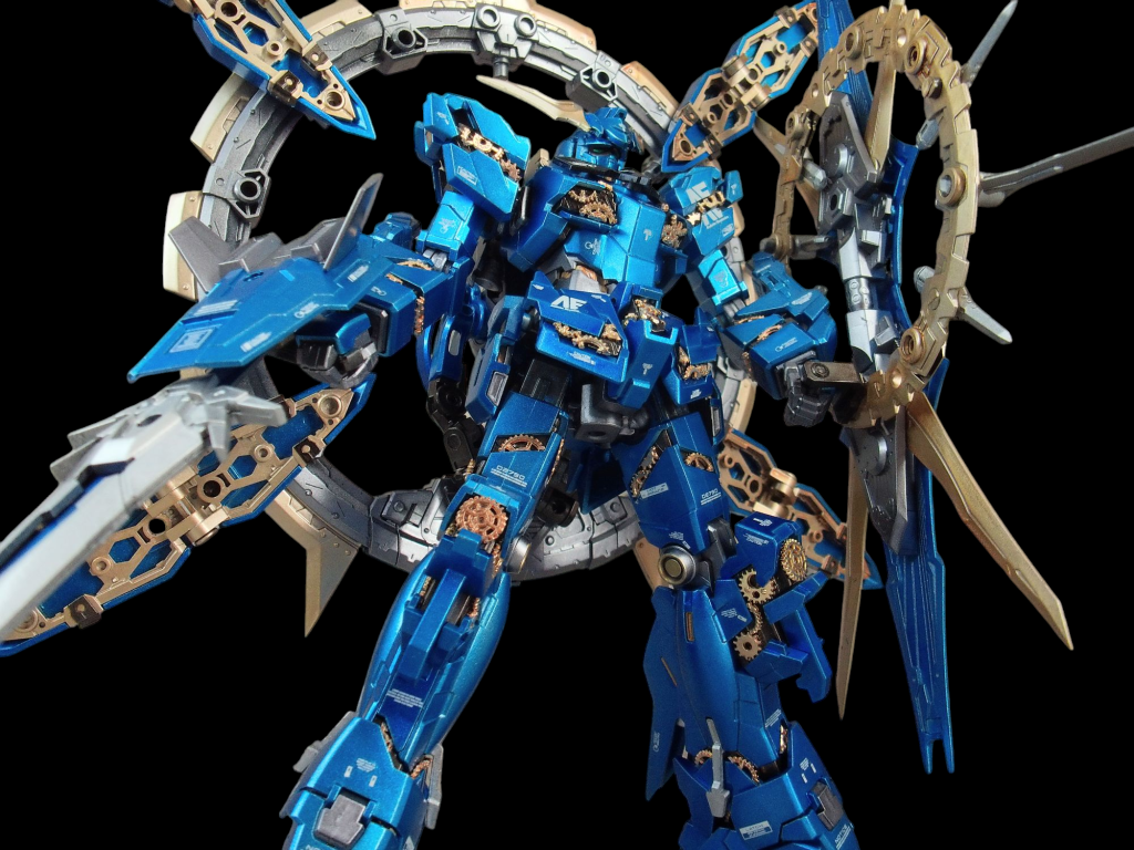 ローアングル全身のサイコフレームに埋め込んだ歯車ぱーつがわかりやすいかと。