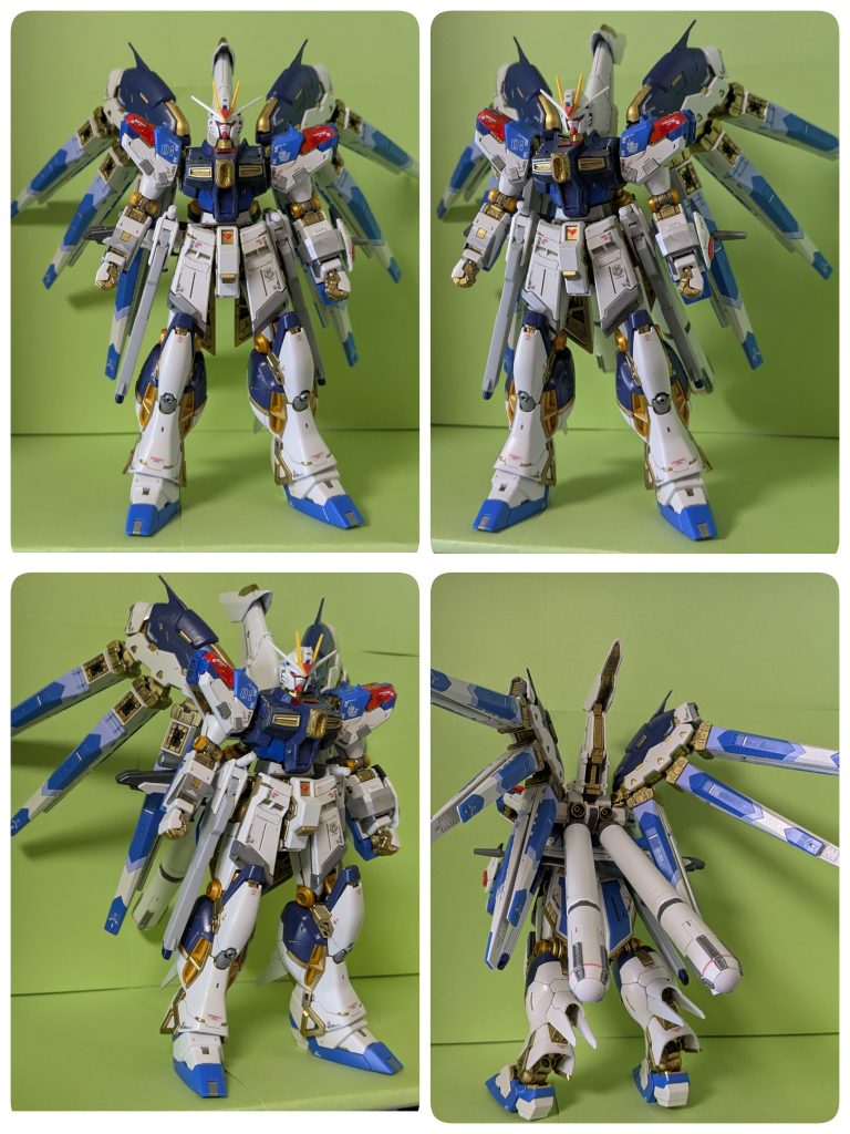 諸元はいつものHi-νガンダムの他に、・フレームは電力コーティングで実弾が全く通じない装甲を採用・腰部ジークアクスガンタンク・レールガンカービンモデル2門・連結性ビームナギナタ・胸部メガ粒子砲・試作型ビームシールドを追加。※額から破壊光線はでません。仮想パイロットはPC技術者畑出身でOS書き換えるだけで戦闘の盤上をひっくり返し、なおかつ一人で火器管制を行え、一度学んだ事を即吸収する（揚げ物が好きで私服がベルトに変なこだわりを持つ）スーパーパイロットである！（どっかで聞いたような？）…ぶっちゃけこんな奴宇宙世紀にいたらオーバーテクノロジー過ぎて滅茶苦茶過ぎだ！