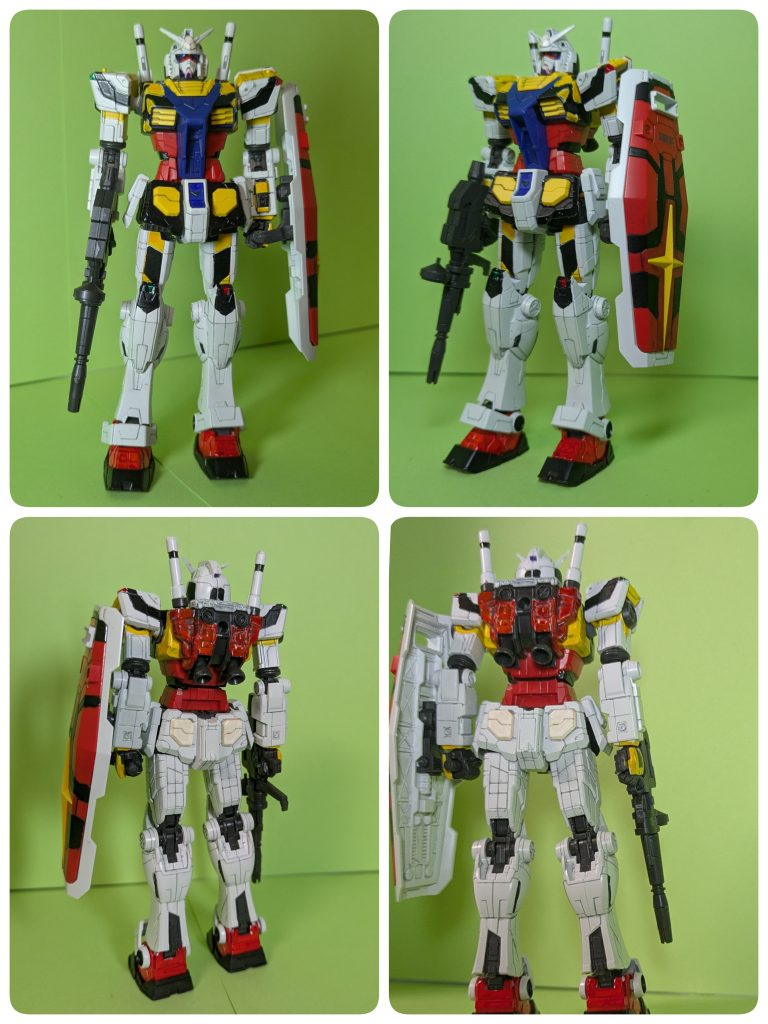 万博ガンダムに白いガンダムをイメージして上書き塗装したMS白いガンダムに合わせていない理由は万博ガンダムのスジ彫りラインを参考に塗装している。ほらそこ!阪神タ〇ガースみたいだと言わない!