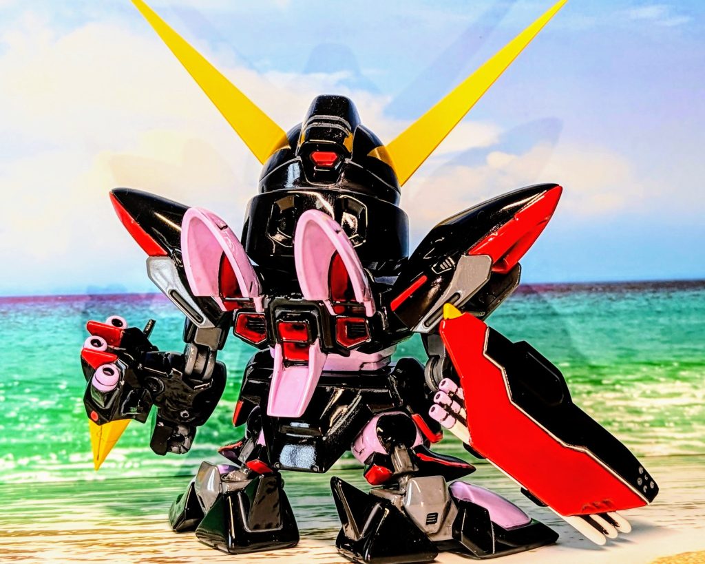 スラスターは筆塗りセーブを繰り返して塗膜が分厚く…黒の上に赤はやっぱシンドイ〜