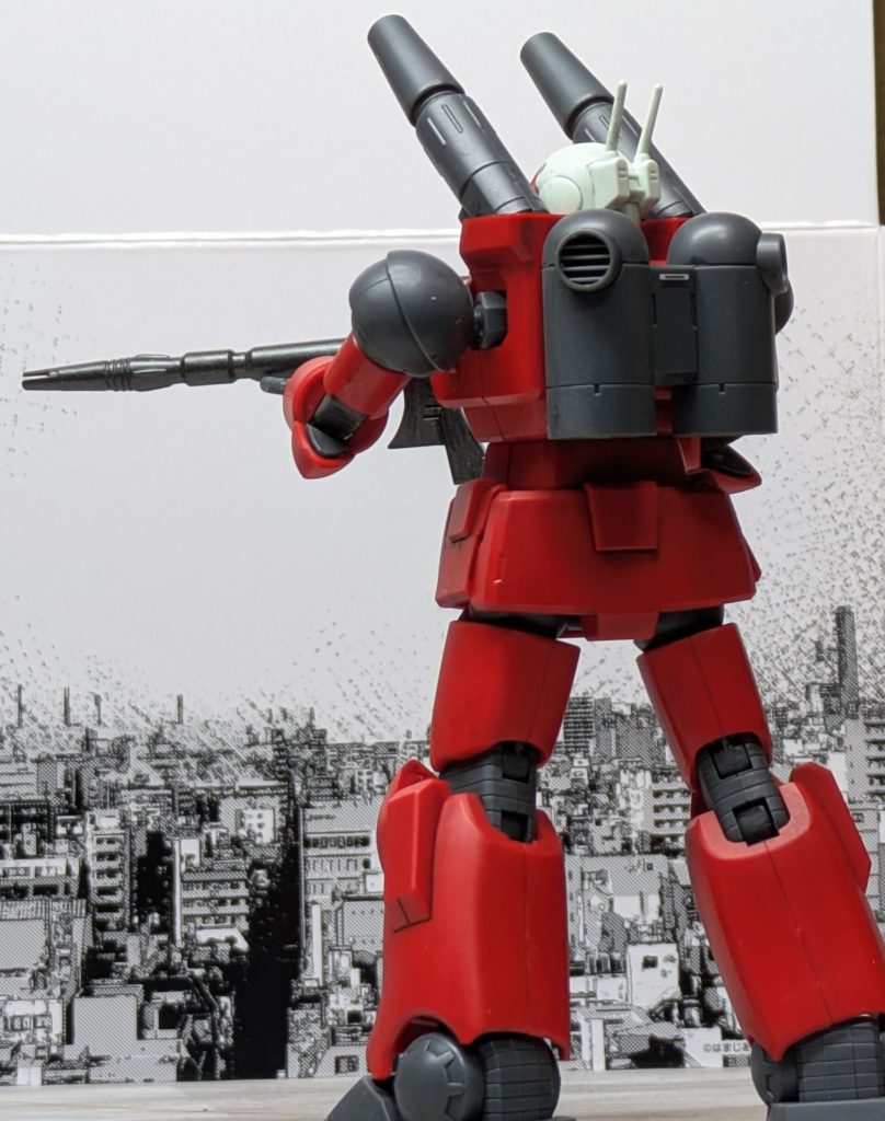 完成したRX-77の試作型はサイド7の機密実験基地へガンダム、ガンタンクと共に輸送され各種テストを実施していたが、実戦配備のため強襲揚陸艦ホワイトベースが寄港したタイミングでシャア・アズナブル率いるジオン軍部隊に捕捉され、コロニー内での戦闘で各種1機ずつ残して試験機が破壊されてしまうというアクシデントが発生。更に制宙権をジオン軍に握られている事からホワイトベースおよびその搭載機はほぼ独力で総司令部があるジャブローまで向かう事となった。しかし、皮肉な事に援護なしでジオン軍と戦いながらジャブローへ向かうWB隊でRX計画で開発された3機種はその性能を発揮した事から最も汎用性と量産性に優れたガンキャノンの量産および改良を総司令部は決定。WB隊からの実戦データを反映させた改良試験機2機をジャブローに到着したホワイトベース隊へ配備した。