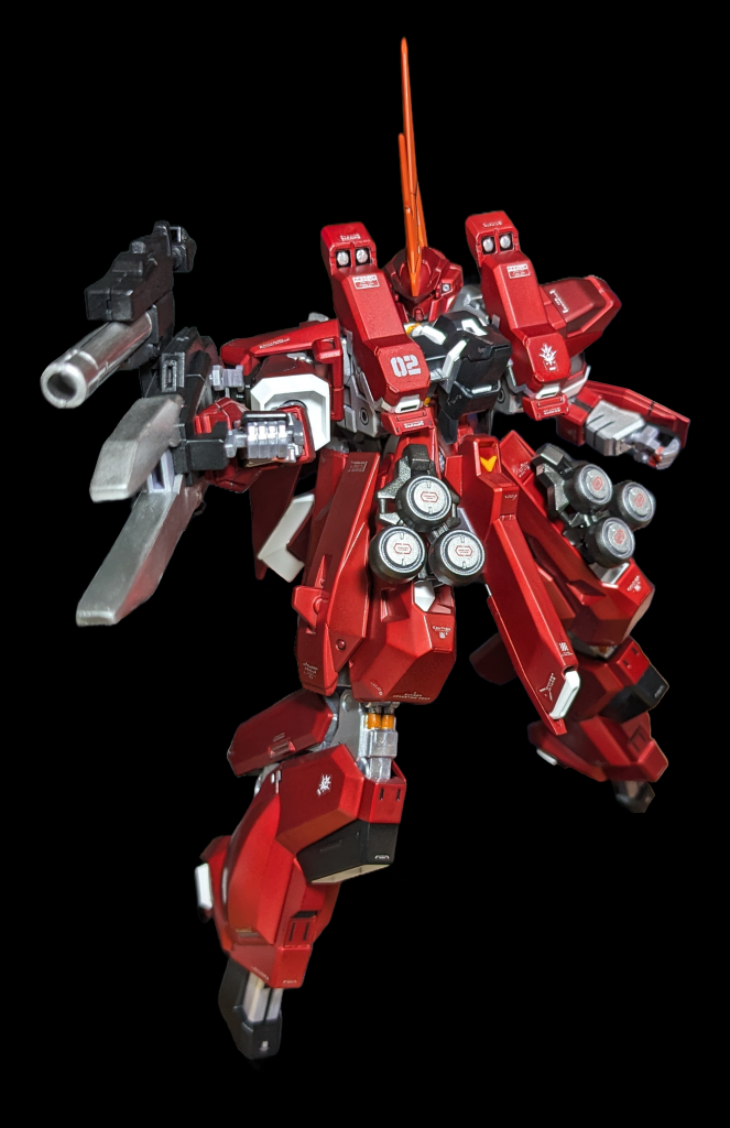 ビームライフルの爪のようなカバー部分は本家バーザムでは開いていましたが、A.O.Zのバーザムでは内側まで閉じていたので今回はプラ板で埋めています