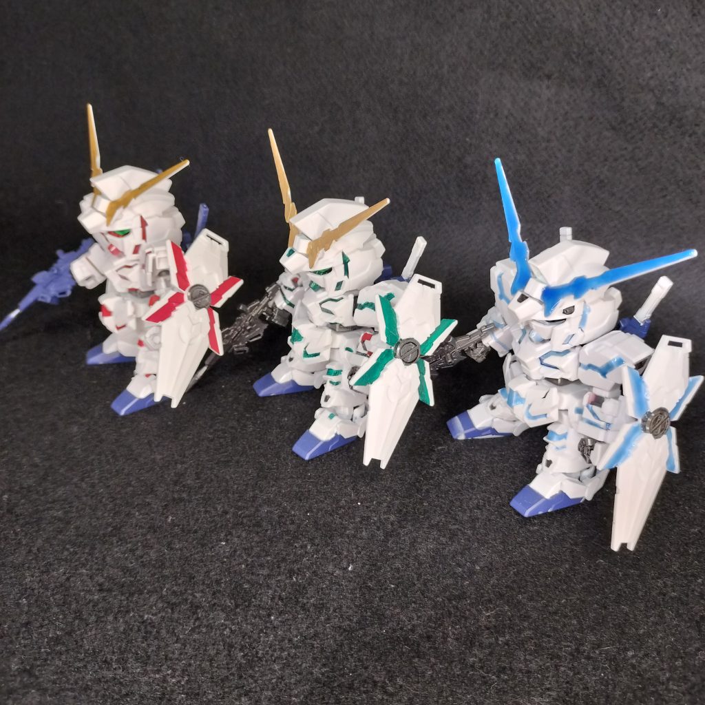 ユニコーン三兄弟。赤・緑・青(gandam-hand1)