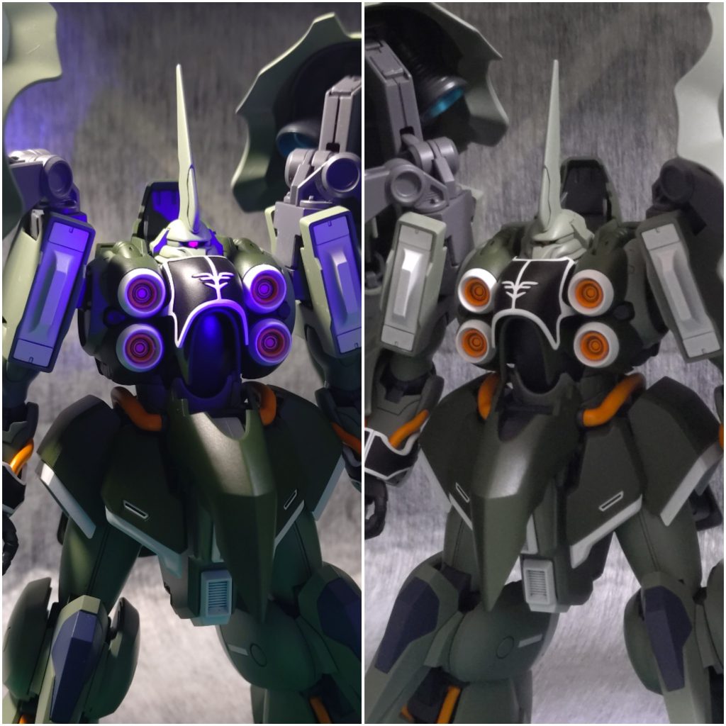 モノアイは蛍光塗料で「ビコーン!」って感じで光ってくれました「ガンダムUC」はガンダムシリーズでも大好きな作品で、やはりクシャトリヤの存在は大きくいつか丁寧に仕上げたいと思っていたキットでした!なので、私は大満足です!