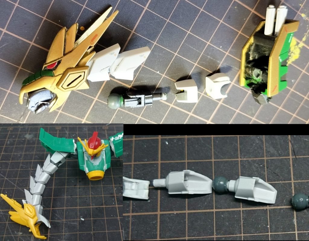 腕は上腕はHGOガンダム。肘関節はコトブキヤhips関節、下腕はリバーシブルガンダムのアームを使用。買い足せば無限に伸ばす事が可能です。