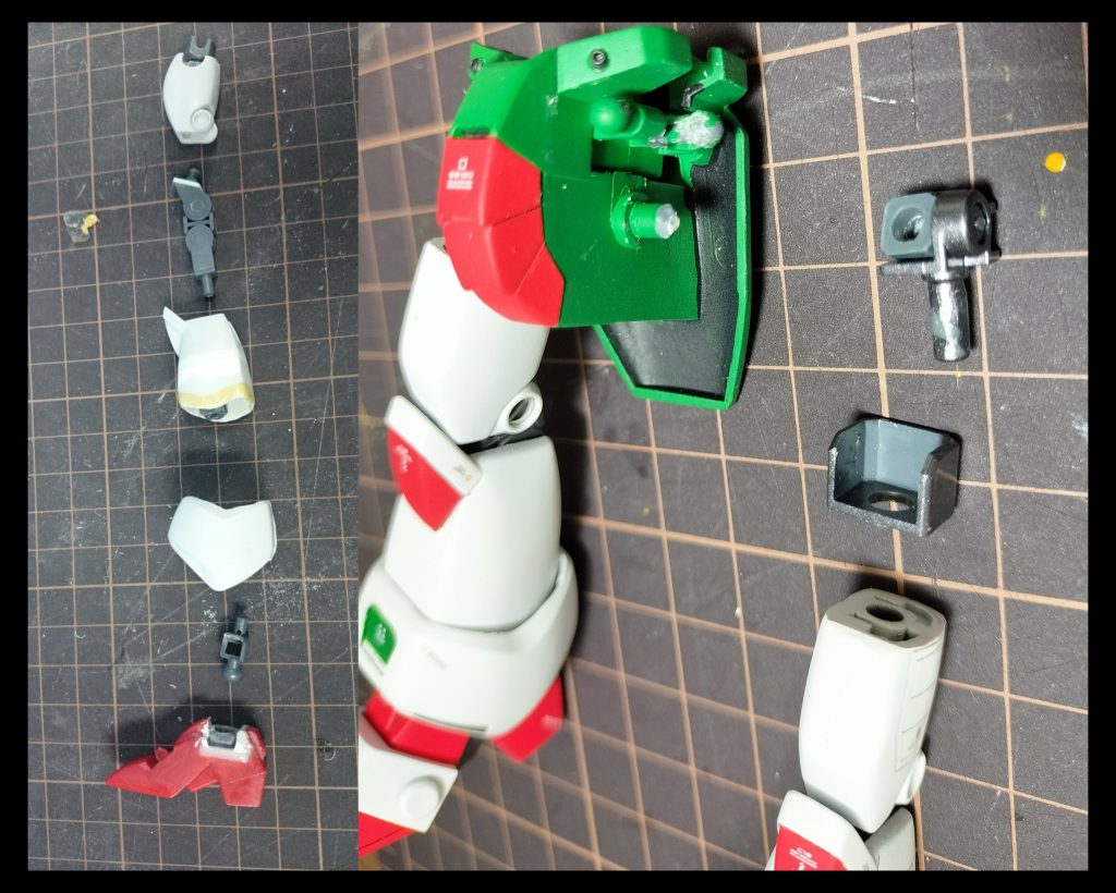 脚部はアンクルアーマーを分割し、各部に関節を仕込んで可動化しました。膝関節はボールデンアームから。