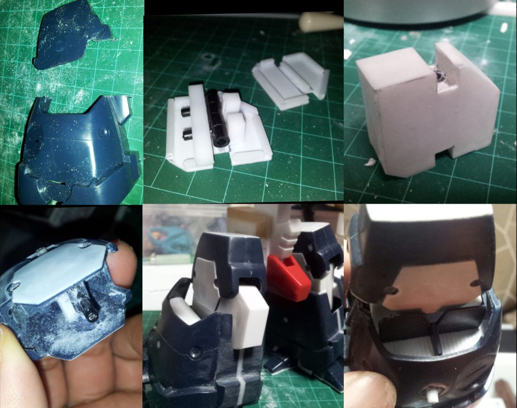 キット1番の不満点だった膝の非可動。分割し、膝関節ブロックをプラ板で製作。可動化しました。