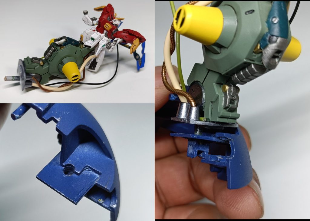 上部のガンダムは、3mm軸で下部ガンダムヘッドと接続しています。