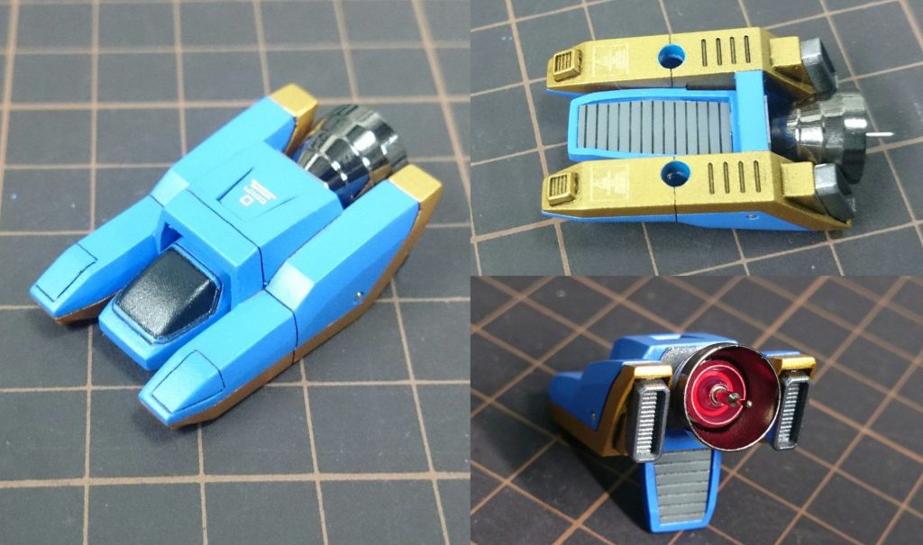 コアランダー塗り分けで合わせ目箇所を変更し、コックピット裏に筋入りプラ板で蓋をしてあります。バーニアはメタルに置き換え。