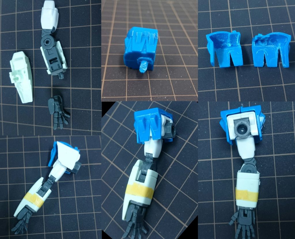 腕部肩から腕はガンダムF91をベースにローズのガワを着せていきます。二の腕部はF91のまま。プレーンな設計のF91腕は、クセが無くミキシングに重宝します。