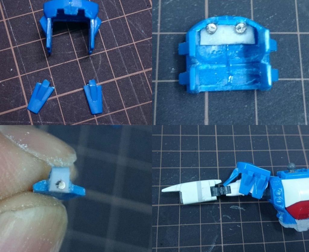 右肩はサイドにある板を分割し、磁石接続にして、腕を広げた時に追従する様にしました。