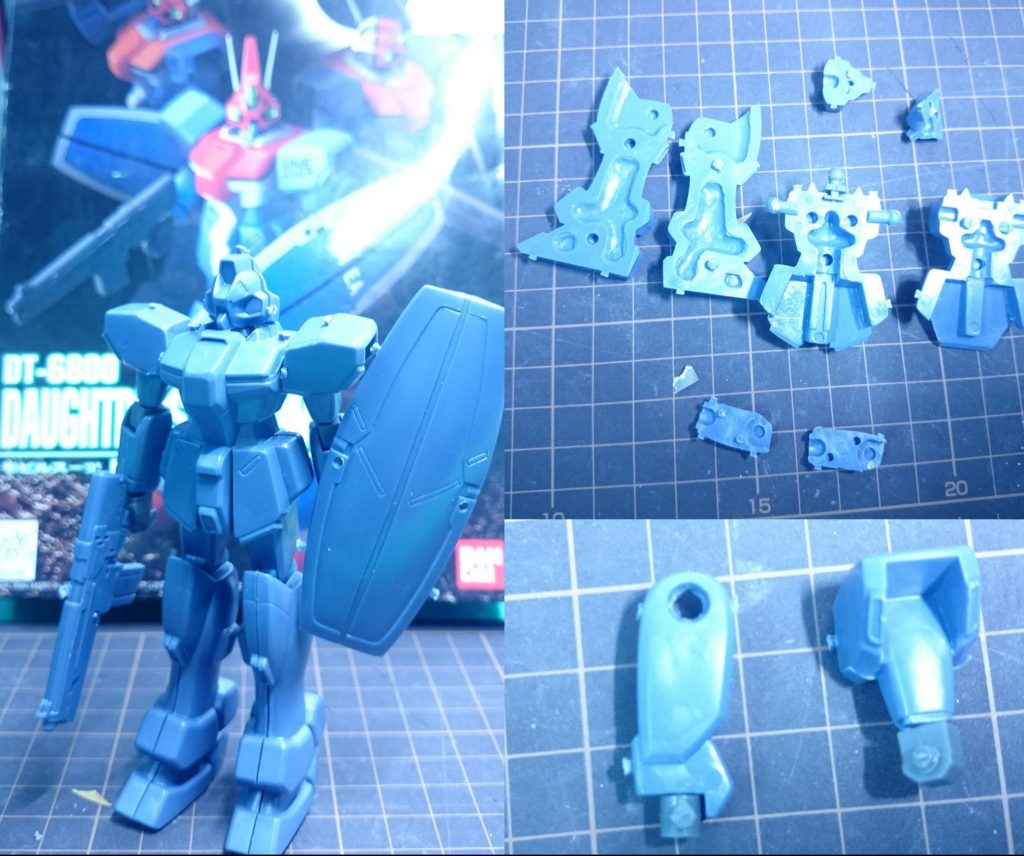 LMシリーズの特徴として、ほぼムクのプラの塊のような構造になってます。プラで成形されているガレージキットという感じでしょうか。太もも、二の腕等は関節からアーマーまで一体成型のプラの塊です。逆にやる気が刺激されますw