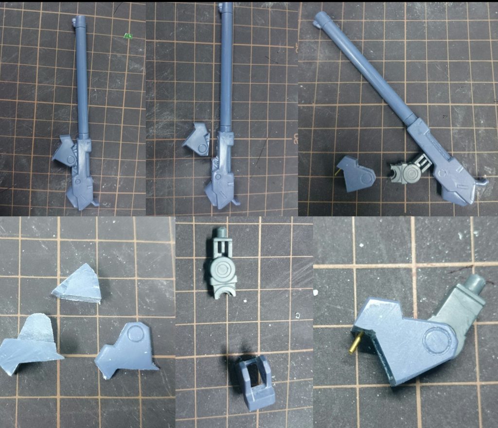 キヤノンキットはドートレス、コマンド、ドートレスキヤノンから選択式になっています。キヤノン部品も基部から一体成型のムクの塊なので分割し、ボールデンアームを仕込み可動化しました。