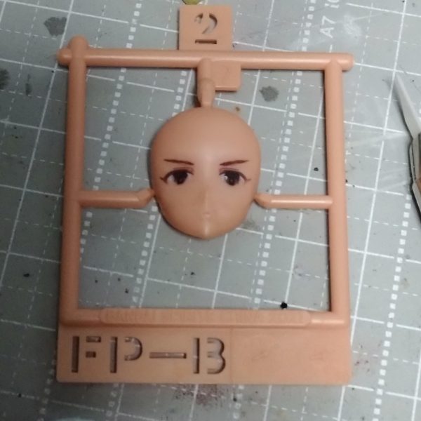 昨日久しぶりに美プラの顔をと考えていつも難しいアイペイント。何とか簡単にできないかと実験的に試してみてます。初めの写真が現在なのですが2枚目からスタートです。30MSの顔を使用してます。それで自分のイメージはもう少し目を細くしたいなと思いまして溶剤を綿棒につけて目のタンポ印刷の下部分を少しずつ拭き取ってみました。うーんイマイチだなぁ、と思いマイクロセラブレードを使用して少しずつ下部分を削って瞳の部分も少し小さく削ってみました。眉もイメージより少し太いのでそっと削って整えました。大体良さそうだなぁと思いラッカークリアー吹いて乾燥。今日は乾燥したものにエナメルホワイトで白目部分を足してみました。それが最初の写真になります。初の試みでしかも実験的ですが今のところ大丈夫かも。乾燥後ラッカークリアで閉じ込めてエナメル塗料で瞳の書き込みに挑戦してみます。元の位置があるので左右のズレがなくて良さそうですが瞳の書き込みがどうなるかですね。🤔  （5枚目）