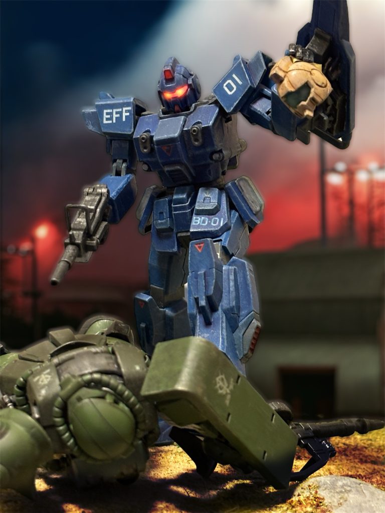 加工を軽くするとこんな感じです。左手にマスキングテープがちょっと見えてるのは言わないでください(gundam-kao9)