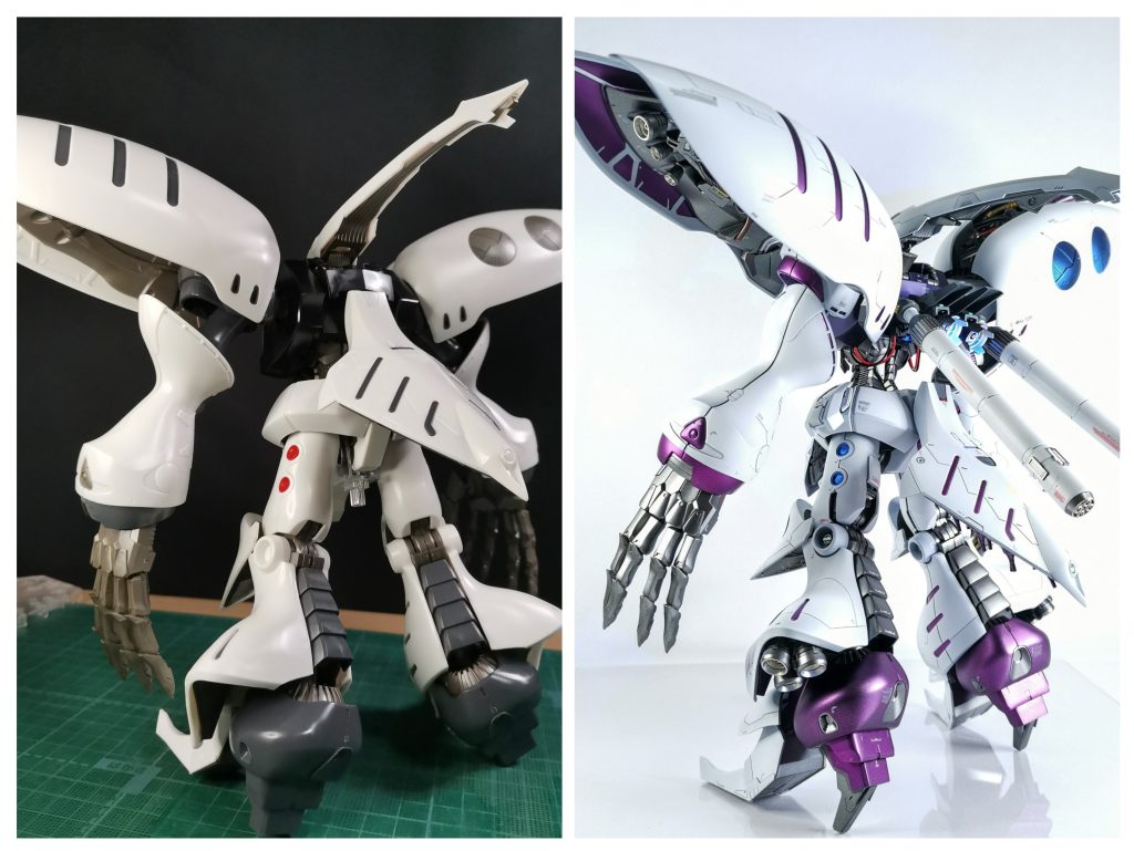 左が素組み、右が改修後です。1つ1つは小さい事でも、その積み重ねの効果はすごいですね・・。あと、今改めてバインダーの形状変更とフチを薄くする加工はやってよかったなぁとつくづく。