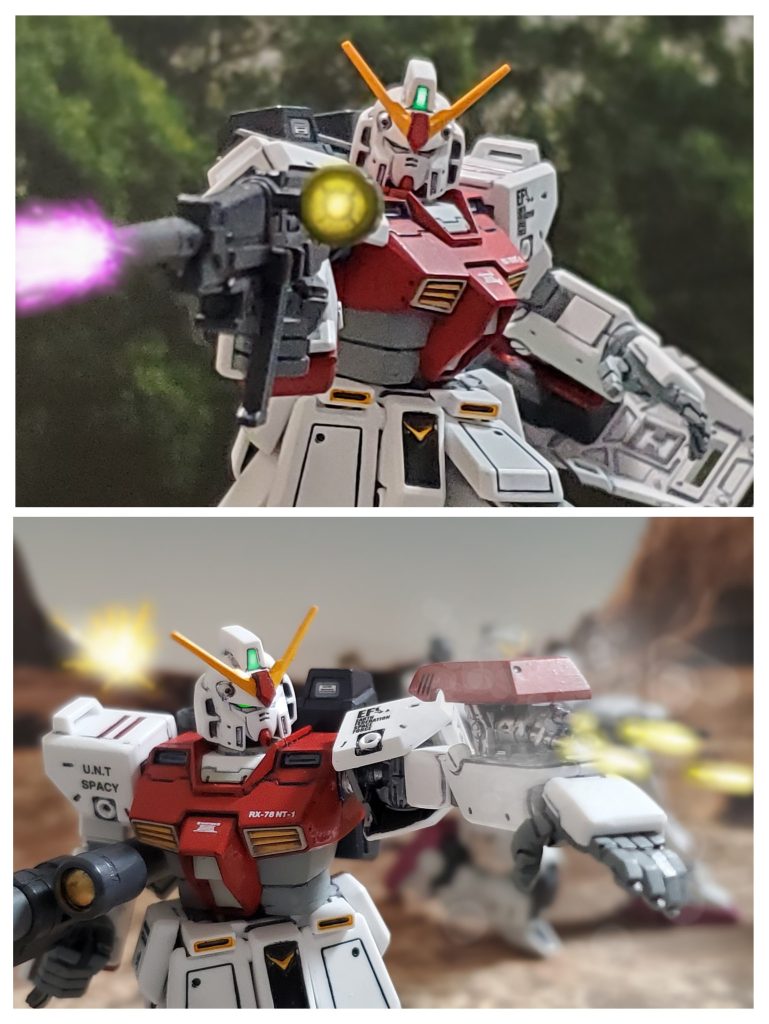 オーガスタ研究所はプロトNT-1実戦配備にあたり、標準装備としてビームライフルとシールドを用意🎶これは新たに配備されたペガサス級搭載のガンダム4号機、5号機と同様の装備である👍️✨このビームライフルは別名ハイパービームライフルとも呼ばれ、高出力のビームを放つ強力なものであった‼️しかし、その反面連射性能は低く戦場では敵機の接近を許す場面も発生していた😓💦しかしNT-1にはそれを補う内蔵型90㎜ガトリングガンが左腕に装備されていた😎✨これはアレックスに搭載されているものと同型で、中近距離で絶大な粉砕力を発揮💥ビームライフルの弱点を十分にカバーしていた😌🎶