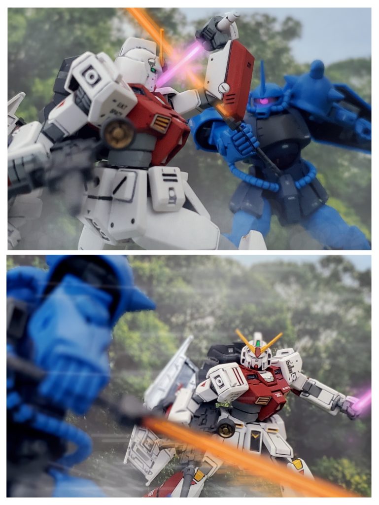 驚異的なスピードのヒット&アウェイと連撃で攻め立ててくるグフ‼️これほどの相手と対峙するのは初めてのコーティリア少尉💦だがプロトNT-1 は、これまでの量産型MSと違い、自分の操縦にダイレクトで応えてくれる🎶彼女はこの機体の高い性能を改めて実感する👊✨これならばイケる💪‼️と左右↔️に機動するグフから目を離さず攻撃のタイミングを計るコーティリア少尉…👀