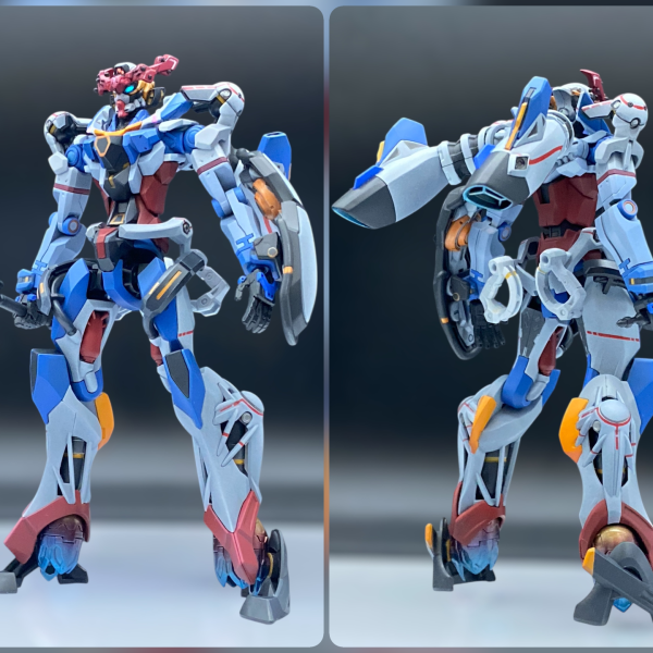 とりあえず制作が完了しました😃🙌Ωサイコミュ発動時の頭部開閉ギミック以外はキットのままですが、シールは1枚も使用せず、全身の赤や黄色のラインも根性のマスキングで、エアブラシ全塗装しました😁お相手に軍警ザクも購入したので、特殊部隊仕様に仕上げて1話の戦闘シーンをデジラマに仕立てようと思ってますが、月末の赤いガンダムが割り込むかもしれません🤔（2枚目）