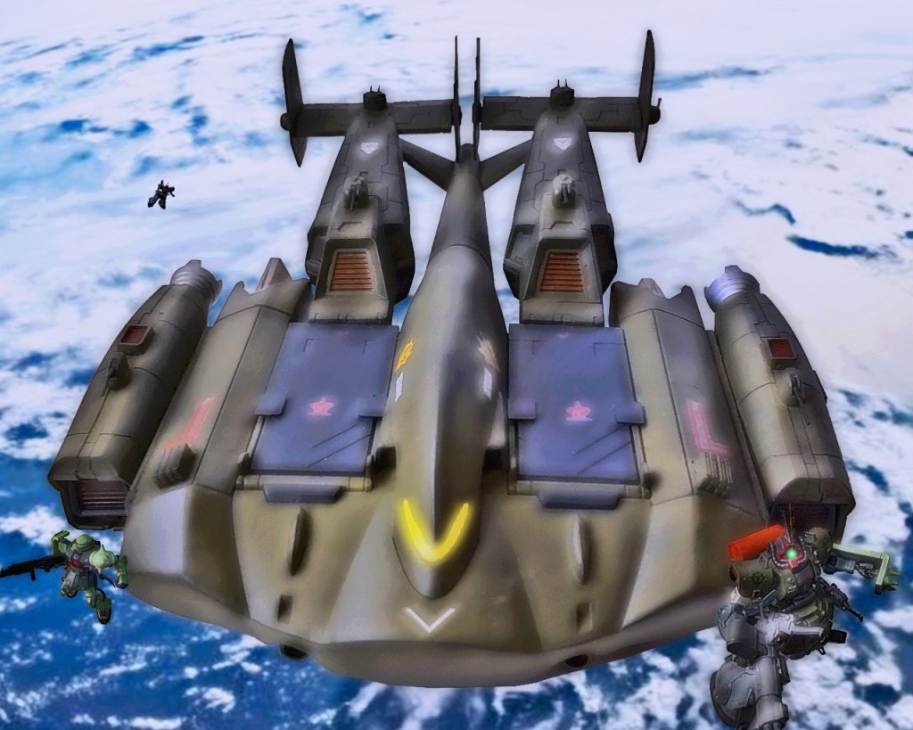 「ムサイ級よりMS3機発艦!こちらに向かっています!」ノアズ・アーク級ブリッジ内の空気が一変する。「…第一種戦闘配置発令。トライバル隊にも通達。収容作業を一時中断せよ」ノアズ・アークの艦長、ヴァルク・フォーリナー大佐は落ち着いた様子でクルーに指示をだす。「了解、各員に通達!第一種戦闘配置を発令!繰り返すっ…!」この命令に艦内のノアズ・アーククルー達は分かっていたかのように、速やかに行動に移した。それに対して地球から上がってきた帰還兵達は顔を見合わせたり、不安を口にする。通路を移動していた1人の帰還兵が通りかかったクルーに聞く。「敵襲ですか!?」「…いえ、大丈夫ですから、部屋に入っていてください」「でも、第一種戦闘配置って?」「我々で対応しますから、皆さんは休んでください…」表情と声は穏やかだが、何処かただならぬ圧力に帰還兵はそれ以上何も言えなかった。(…いったい何なんだ、ここの乗員達は…?) 「トライバル・リーダーより各機へ、第一種戦闘配置が発令された。陣形を整え改めて火器管制のチェック。いつでも攻撃できるようにしておけ。」「了解」モア・グレイシー少佐はトライバル隊にそう命令すると、機体を接近するMS隊へ向けた。