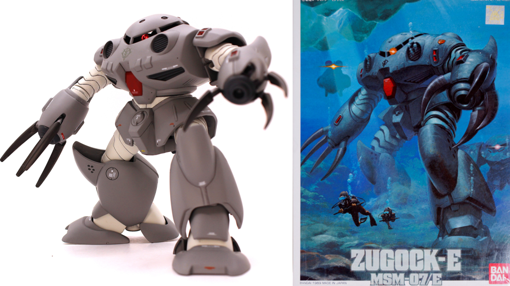 箱絵と写真を並べてみました。プロポーションや可動範囲に関してはノータッチですので、素組みで箱絵のポーズがほぼ再現できます。ステキですね。旧0080シリーズはキットの完成度は無論の事、カッコいい箱絵と説明書の設定資料も付いてお得感満点ですよね。昨今のキットとは少し違った趣があり、とても楽しみながら制作できました。最後までご覧いただきありがとうございました。