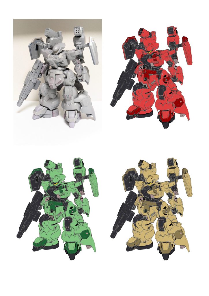 カラバリは基本ザクを参考にしてます。右下と迷ったけど前のヒアリのリベンジで赤を選択。