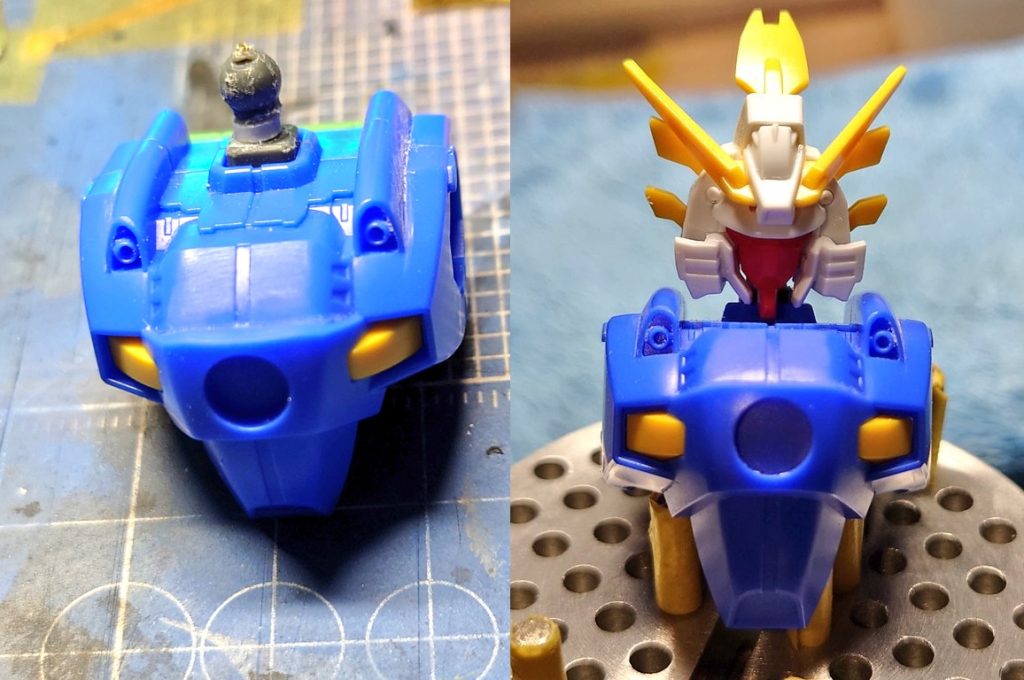 首を1mm延長して顎を引けるようにしました。最近のキットだとあまり首延長の必要は感じないのですがシャイニングは流石にちょっと短い気がしたのでやりました。