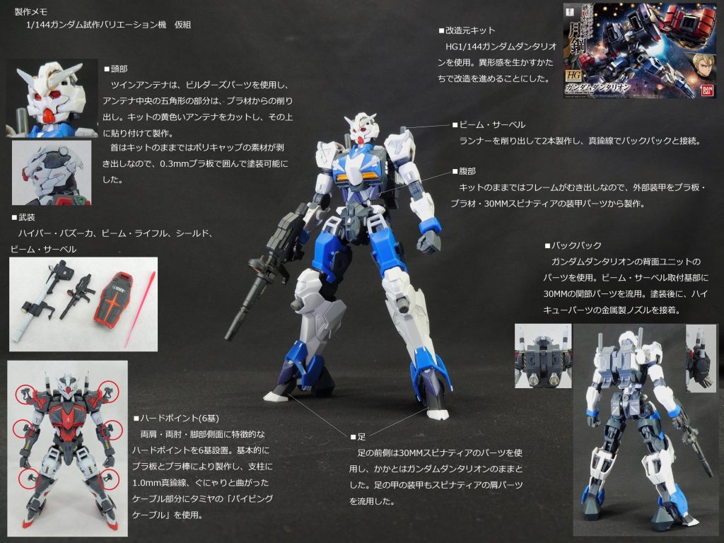 改造箇所は、頭部・腹部・足に集中しています。ガンダムダンタリオンは、鉄血のオルフェンズを出自としているため、フレームが剥き出しの腹部や大き目の足が特徴的です。ポイントを押さえた改造を行うことで、宇宙世紀のMSのデザインラインに修正できました。