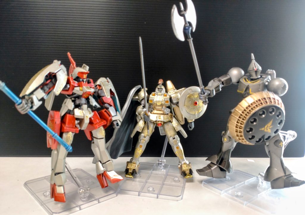 甲冑っぽいMSを勝手に騎士団化計画進行中です。若騎士グレイズリッターはトールギスに憧れて意匠を寄せている(トサカとか)老ギャンは派手派手しいトールギスを「最近の若いもんは」と思ってるけど、その実力は認めている(という妄想)