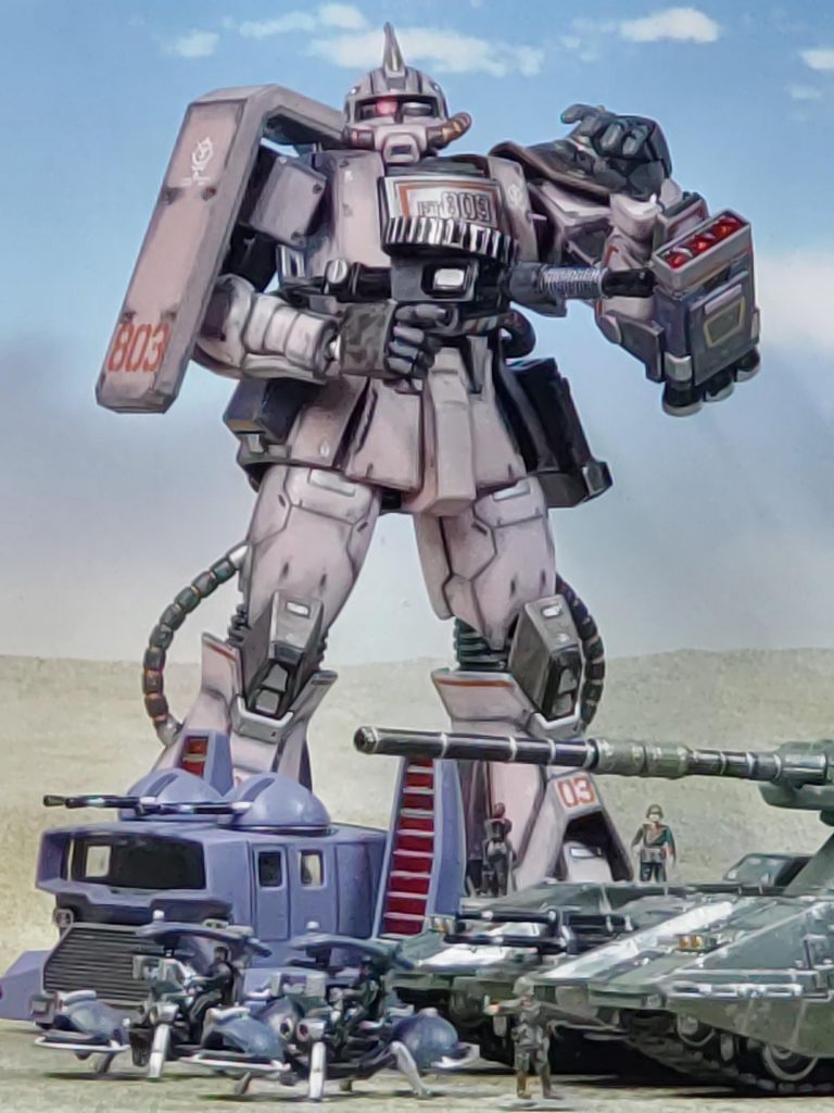 とりあえず出撃準備足元でザクを見上げている人が何か良い味でてる