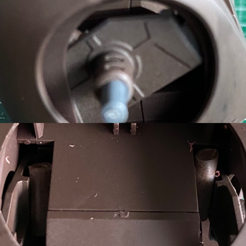 肩は差し込む場所を外側にして内側にプラ棒を突っ込んでやや肩の位置を調整。アッガイの上半身とジ・オの下半身はプラ板とネオジム磁石を使い、ジ・オの前後スカート部はそのままでは低いと感じ、位置を上げてます。頭部・背部等はプラ板や樹脂粘土で埋めたり目?を細めたりしましたが綺麗にはできず…頑張りが足りませんです。途中左足の外装パーツがなくなるアクシデントがありました。恐るべき悪…。