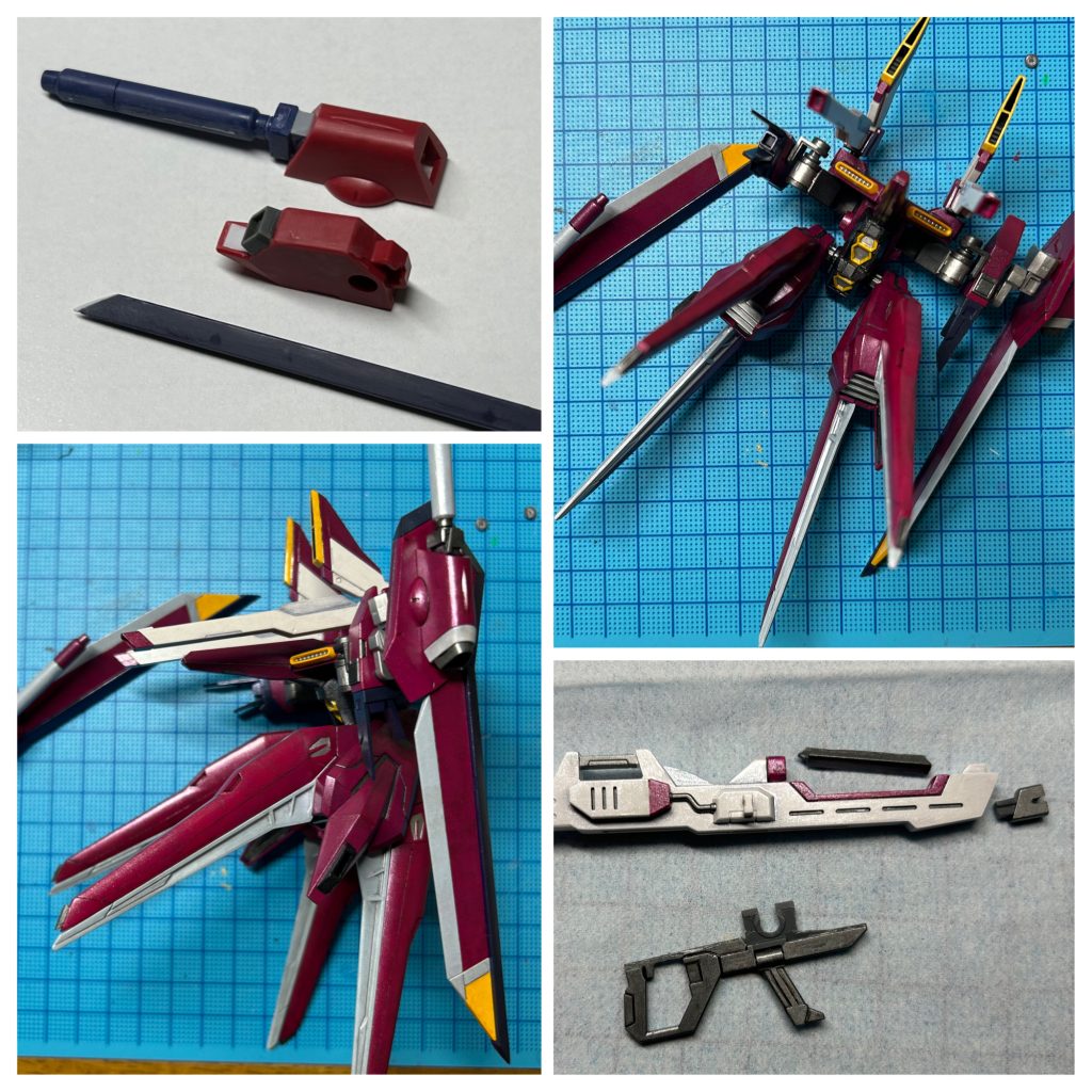 ビーム砲とスラスターの位置を入れ替え。新しくビーム砲(フォルティスビーム砲)はライトニングバックウェポンから移植。ウイングの取り付けはジョイントセットを接着して位置を調整しました。