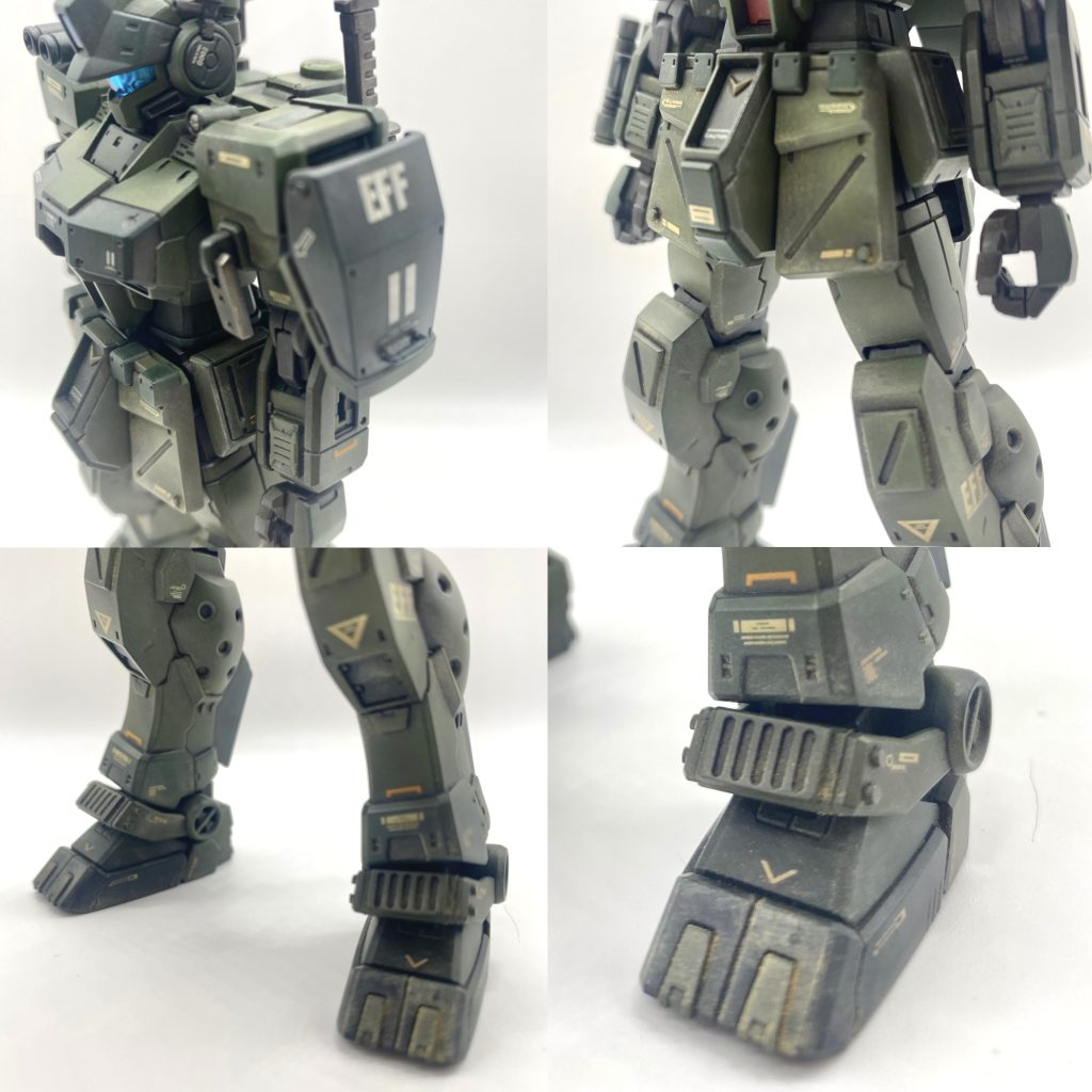 ショルダーアーマーに取っ手をつけました。フロントスカート、アンクルアーマーにプラ棒をつけリベットみたいにしました。※リベットのパーツが市販されていることを後から知り… もうプラ棒でリベットぽいことをやるのはやめようかなと(大変だったので)(gundam-kao9)アンクルアーマーに膝、腕にプラパーツを。スジ彫りは上腕部のみにしました。
