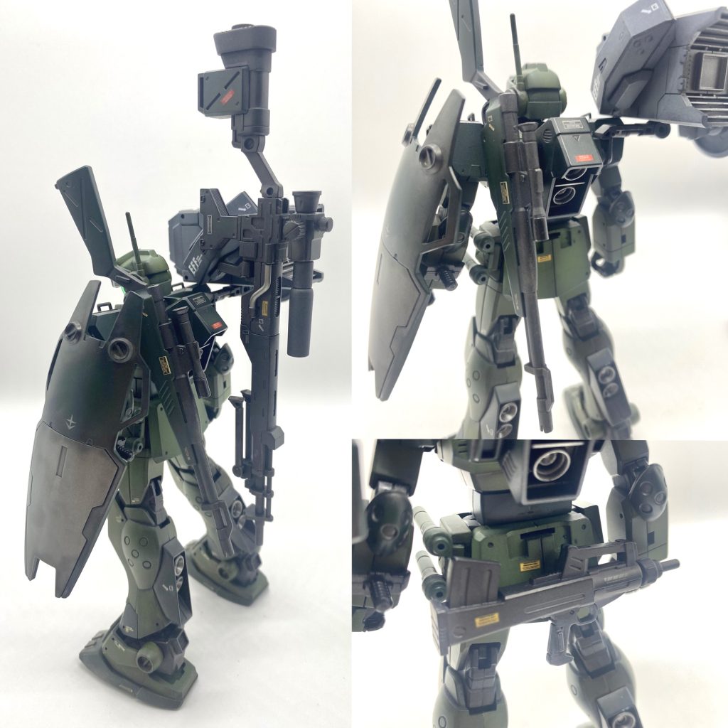 ブルパップマシンガンは、リヤスカートに。狙撃用ライフルは、バックパック側面に。ロングレンジビームライフルは、追加のウェポンユニットに着脱できるようにネオジムを埋め込みました。過去の失敗を生かし、いろいろなサイズのネオジムを使い分けました。おかげで、問題なくおさまりました。ちなみに、リヤスカートにあったビームサーベルのバインダーはサイドスカートに移設しています。