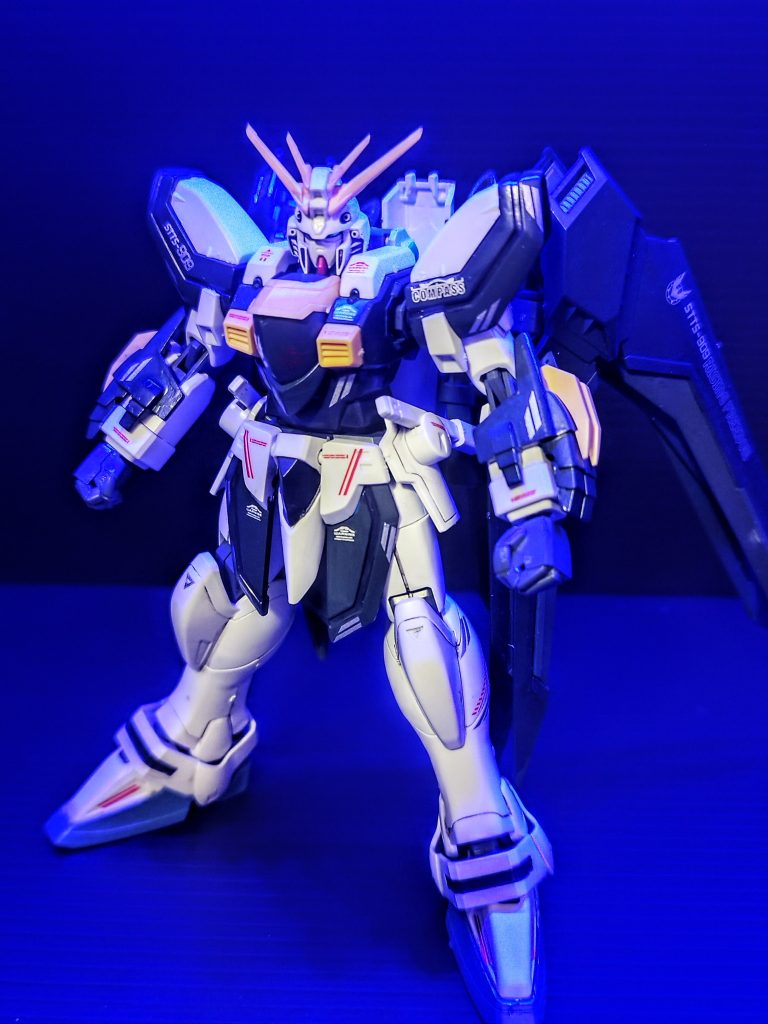 元々がかなりヒロイックなカラーで十分な情報量、選択した色が地味目で寂しいということでデカールで補おうということになったのですが、ライジングフリーダムの余りしか無い……どうしよ……ってなって貼った結果こうなりました