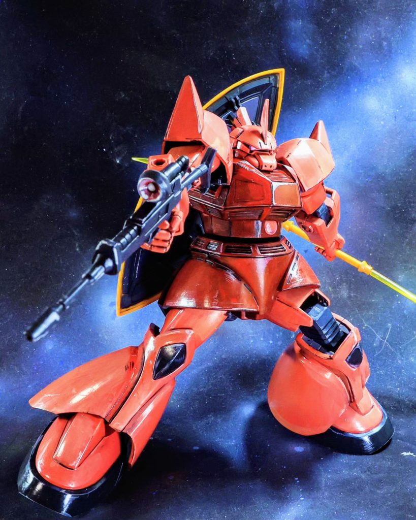 お気にいりのポーズスタイルなど無改造ですがなかなかよいですね広角で撮影してビームライフルと脚が長く見えるように撮ってます