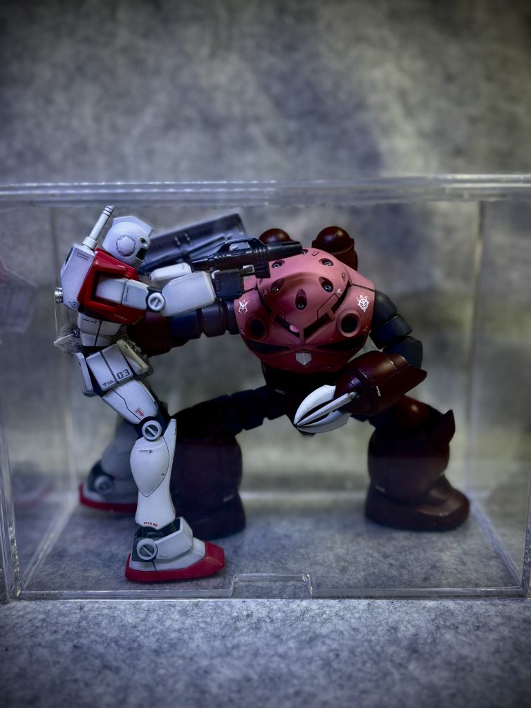 で、ダイソーのクリアケースに納めて完成です🥰窮屈ですが〜360°ディスプレイで、なんせ直接埃が被らないので良い😁後で地面だけは塗ろうかな😅