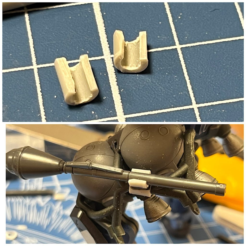 ここからはメイキングを少し紹介シュツルムファウストの固定具はプラパイプを加工して作りました。