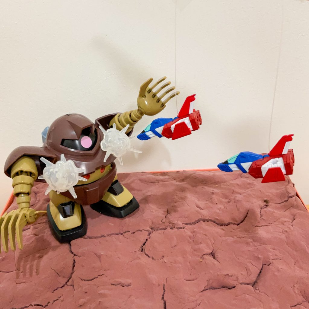 コアファイター1号2号が空からゴッグを攻撃ワンダバダバダバ ワンダバダバダバ