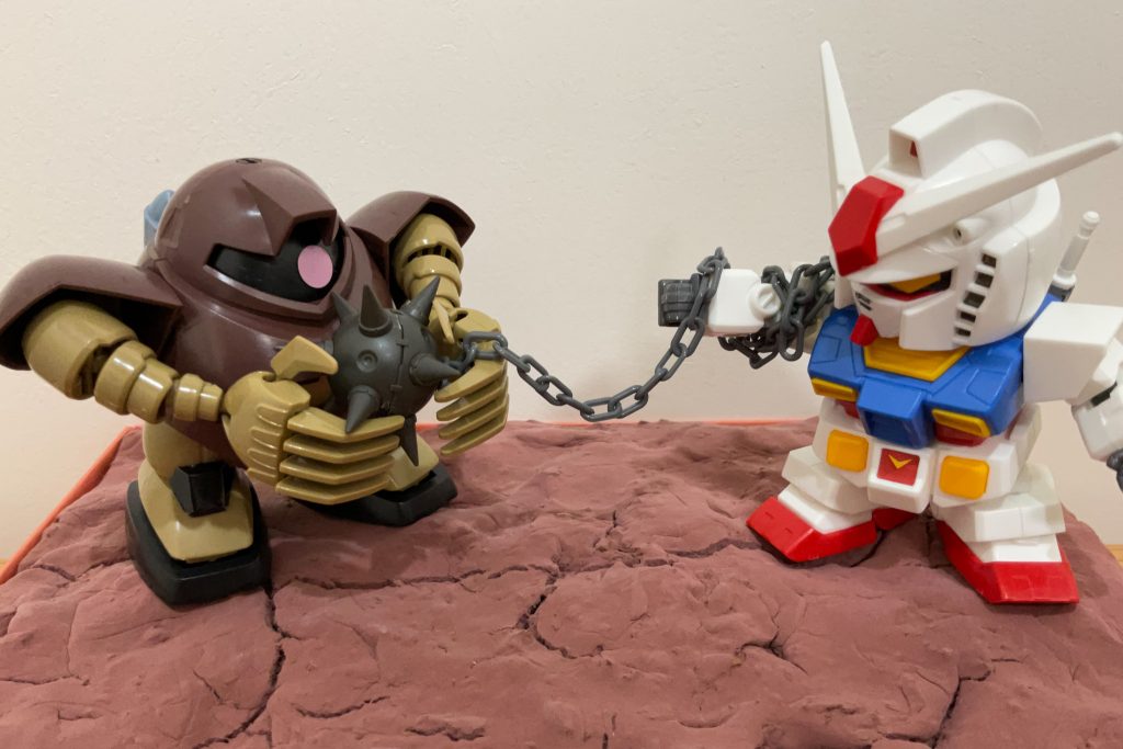 せっかくなのでガンダムにも登場してもらって名場面を再現(近っ)