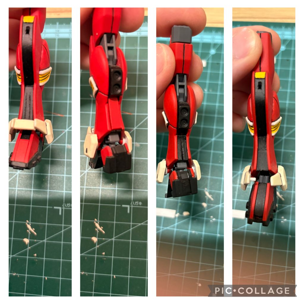 脚部は、V2以降に改造できるように各アーマーを外せるようにしております。V2以降のバインダー、ミノフスキードライブ、履帯の原型は作っておりますが、それだけで満足してしまいました。