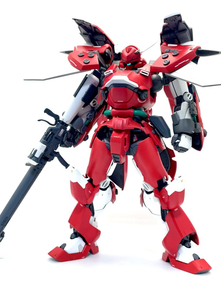 正面カラー赤:ニムバスレッド白:EXホワイト薄いグレー:灰色9号黄色:橙黄色内部フレーム:グレーバイオレット武器:エクストラダークシーグレー