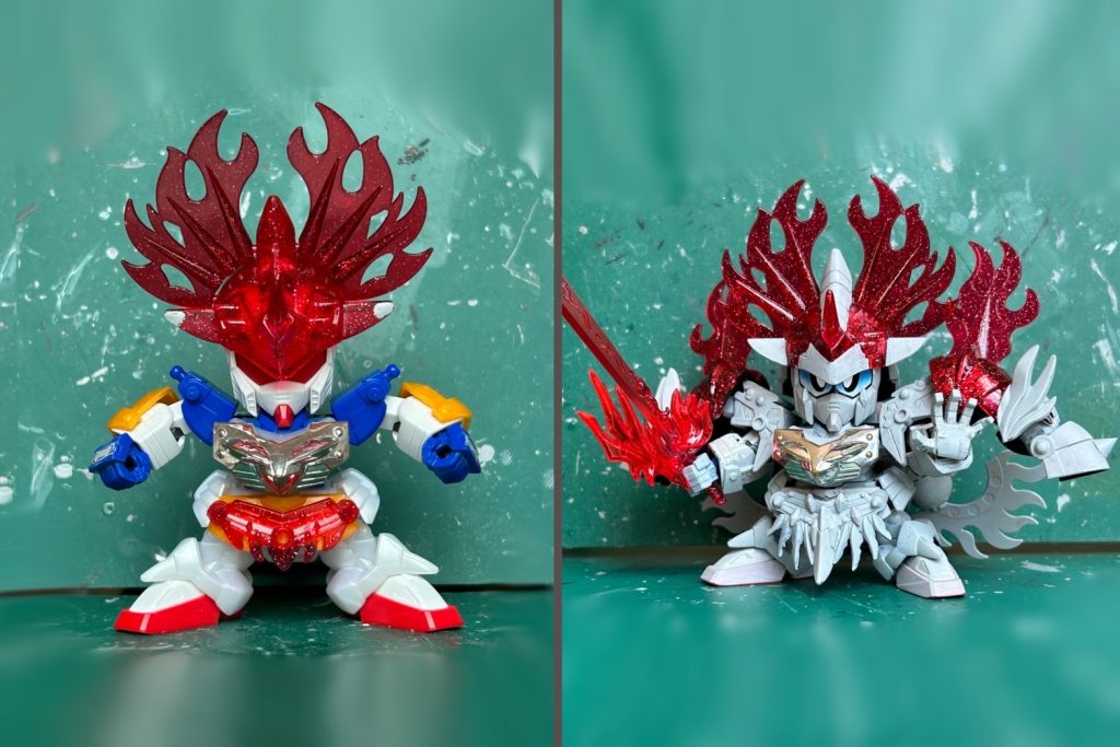 レジェンド体型にするため、上半身を武者號斗丸、下半身をバーサル騎士ガンダムで組みました。