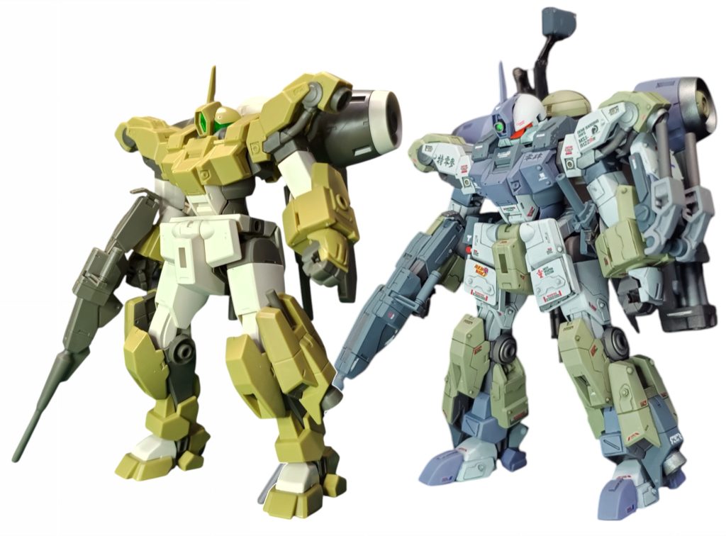 ヘッド:ザクのパーツを使いモノアイをバイザーに。額をスコープにしてスナイパー的にフロントアーマー:延長サイドアーマー:右ハンドグレネード/左コンバットナイフ追加脚:ブースターユニットの取り付け位置を下げ、内側にもスラスター追加し、高機動チックにつま先:延長