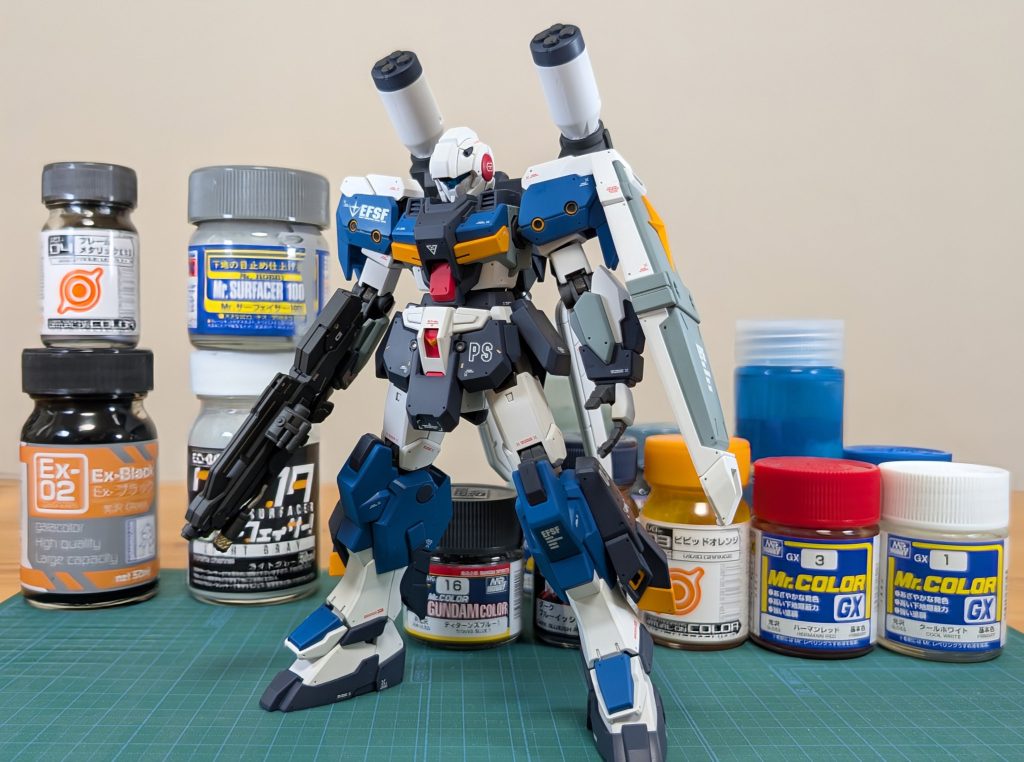 今回のカラーレシピです。下地：クラフタサーフェイサーホワイト：クールホワイトイエロー：ビビッドオレンジダークグレー（フレーム）：ティターンズブルー1メタリック：フレームメタリック(1)（下地：Ex-ブラック）ダークブルー：ダークブルーイッシュパープルライトグレー：RLMライトブルー＋ブルーグレーブルー：ミディアムブルー＋スージーブルー今回もご覧いただきありがとうございました！