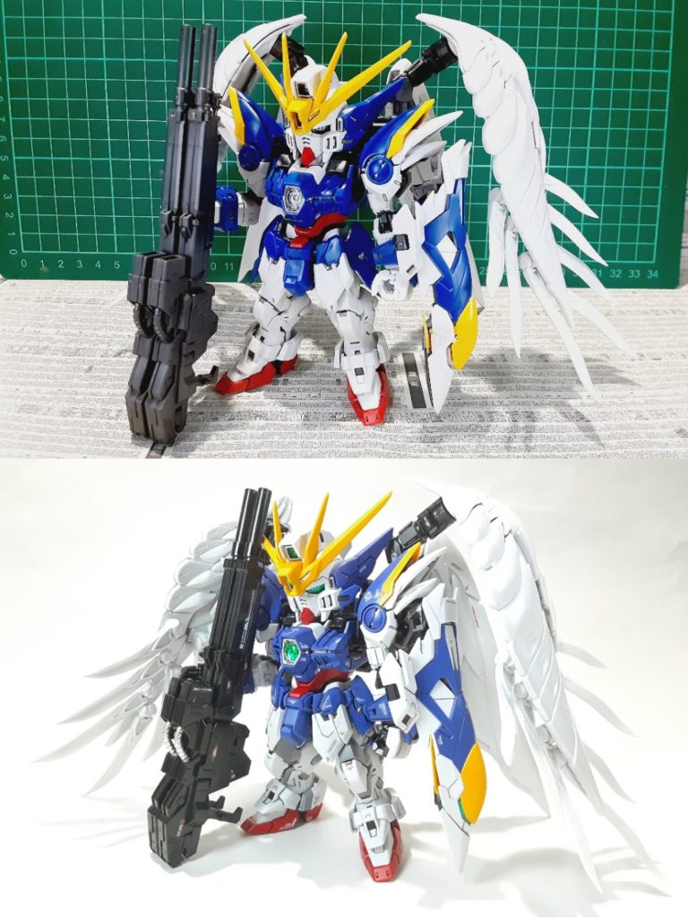 塗装前との比較加工は全体のシャープ化、バックパックのウイングはかなり重かったので軽量化してます